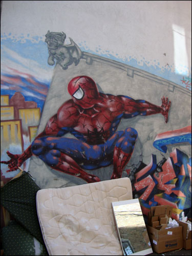 Spiderman mural around the back of  Plateaua area comic book store Millenium