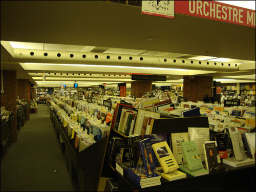 Sheet music section on the second floor of Archambault