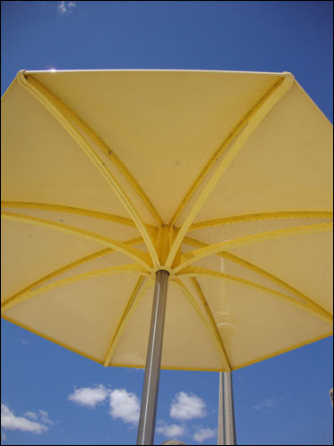 Harbourfront umbrella, CN Tower in the background, Canada Day 2010