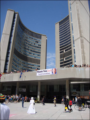 Thank You Jack sign at Toronto City Hall