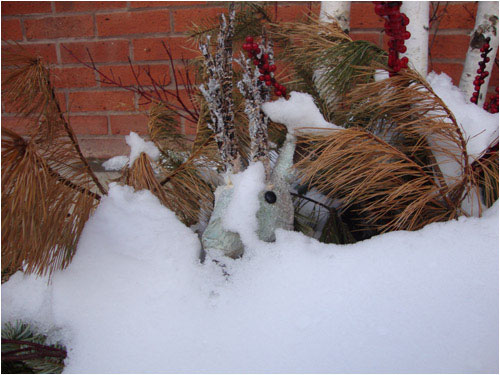 Buried Reindeer, outside an Oakville business, February 14, 2014