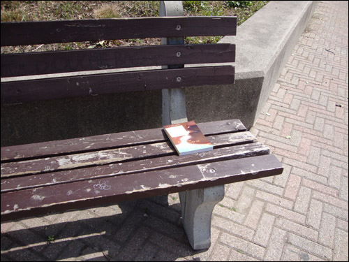 The Lighter Side of Life and Death on a bench outside the public library