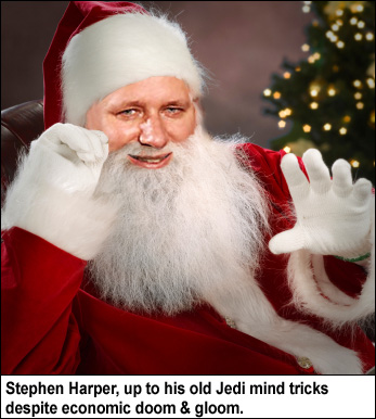 Stephen Harper as Santa Claus, still  trying to wield the Jedi Mind trick.