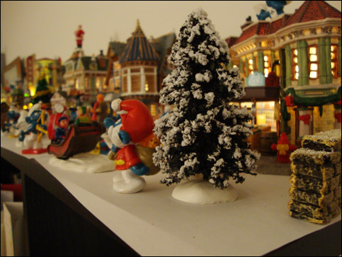 Smurfs invade my Christmas village