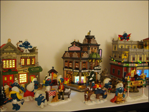 Smurfs invade my Christmas village